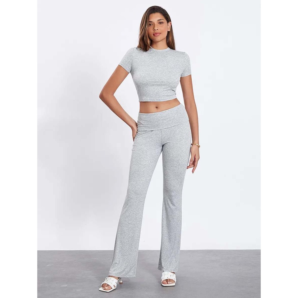 Urban outfitter Heather Gray 2 Piece‎ Lounge Set Short Sleeve Wide Leg Pants M